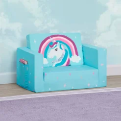 Delta Children Unicorn Cozee Flip Out Chair - 2-in-1 Convertible Chair To Lounger For Kids -Delta Children 208220 5060 Cozee Chair Blue Unicorn Lifestyle 103