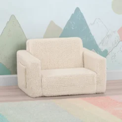 Delta Children Cozee Flip-Out Sherpa 2-in-1 Convertible Chair To Lounger For Kids -Delta Children 208223 5030 Sherpa Chair Cream Lifestyle 103