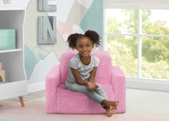 Delta Children Cozee Flip-Out Sherpa 2-in-1 Convertible Chair To Lounger For Kids -Delta Children 208223 5032 Cozee Flip Out Sherpa Chair Pink Lifestyle 02 scaled