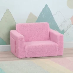 Delta Children Cozee Flip-Out Sherpa 2-in-1 Convertible Chair To Lounger For Kids -Delta Children 208223 5032 Cozee Flip Out Sherpa Chair Pink Lifestyle 103