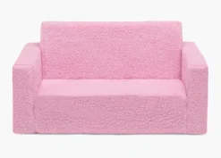 Delta Children Cozee Flip-Out Sherpa 2-in-1 Convertible Sofa To Lounger For Kids -Delta Children 208223W 5032 Cozee Flip out Sofa Sherpa Pink Silo 01 scaled