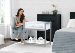 Delta Children Classic Wood Bedside Bassinet Sleeper - Portable Crib With High-End Wood Frame
