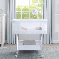 Nod Bassinet - Smart Sleeper Compatible With Amazon Alexa, Google Assistant And Delta Children Connect App -Delta Children 37232 100 NodSmartSleeperWifi White Lifestyle 110