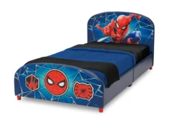 Delta Children Spider-Man Upholstered Twin Bed -Delta Children BB81416SM upholstered twin bed left 02 hi res scaled