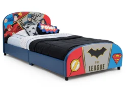 Delta Children DC Comics Justice League Upholstered Twin Bed -Delta Children BB86612JL justice league upholstered twin bed right embellished bedding hi res e0222ef2 8008 4f6f a07b f267fca28204 scaled
