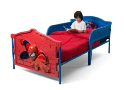 Delta Children Spider-Man Plastic 3D Twin Bed -Delta Children BB86658SM spiderman twin bed with rails lifestyle 02 scaled