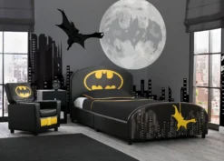 Delta Children Batman Upholstered Twin Bed -Delta Children BB87151BT UP83590BT upholstered bed chair roomshot hi res e20af88a 0246 44ed ba9f cd5d4b86dc6a scaled