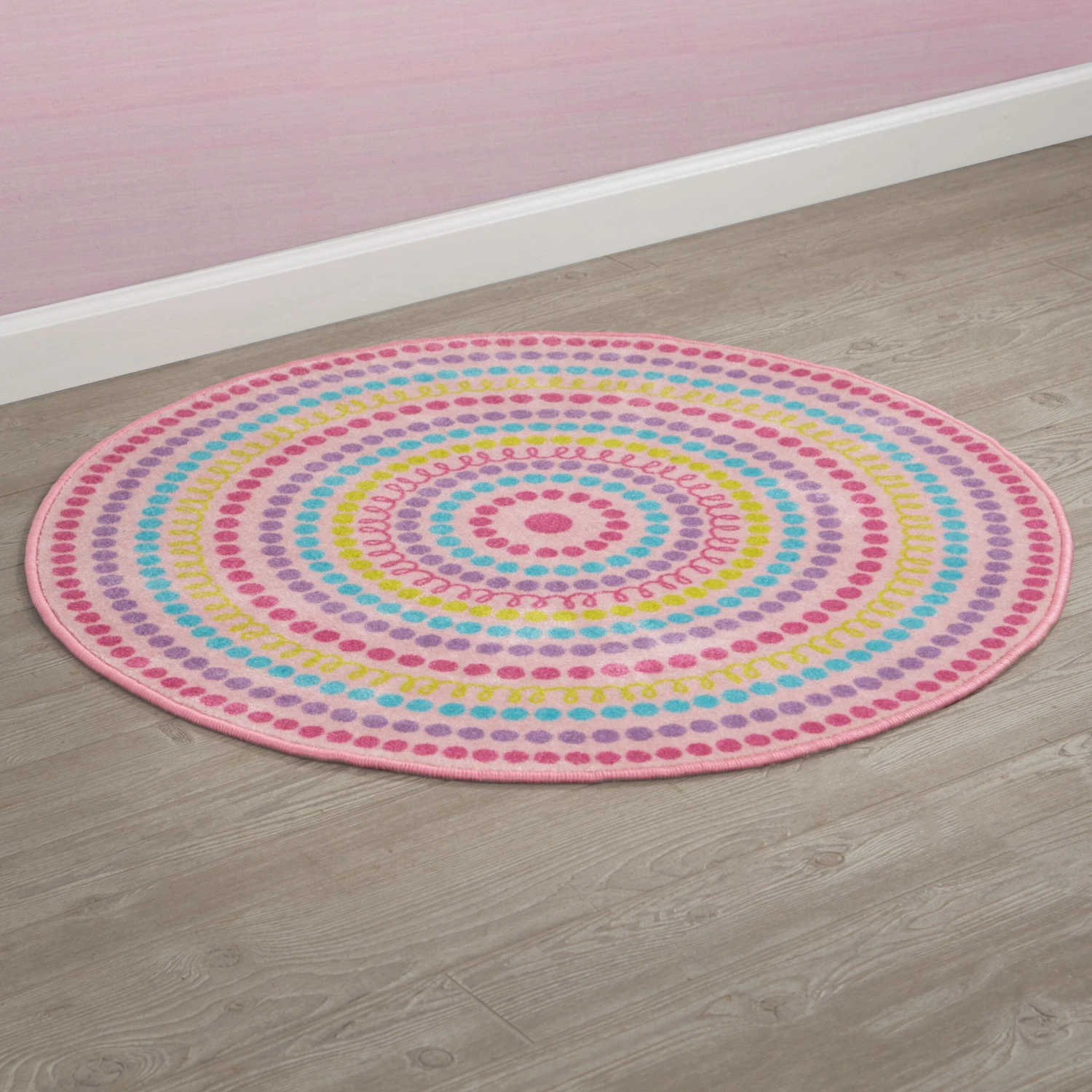 Delta Children Rainbow Dot Round Area Rug For Kids, 39-Inch 5 Delta Children Rainbow Dot Round Area Rug For Kids, 39-Inch - Image 5