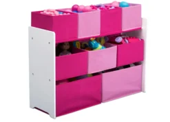 Delta Children Deluxe Multi-Bin Toy Organizer With Storage Bins 25 Delta Children Deluxe Multi-Bin Toy Organizer With Storage Bins -Delta Children TB83413GN pink white generic xtra wide multibin right props hi res scaled