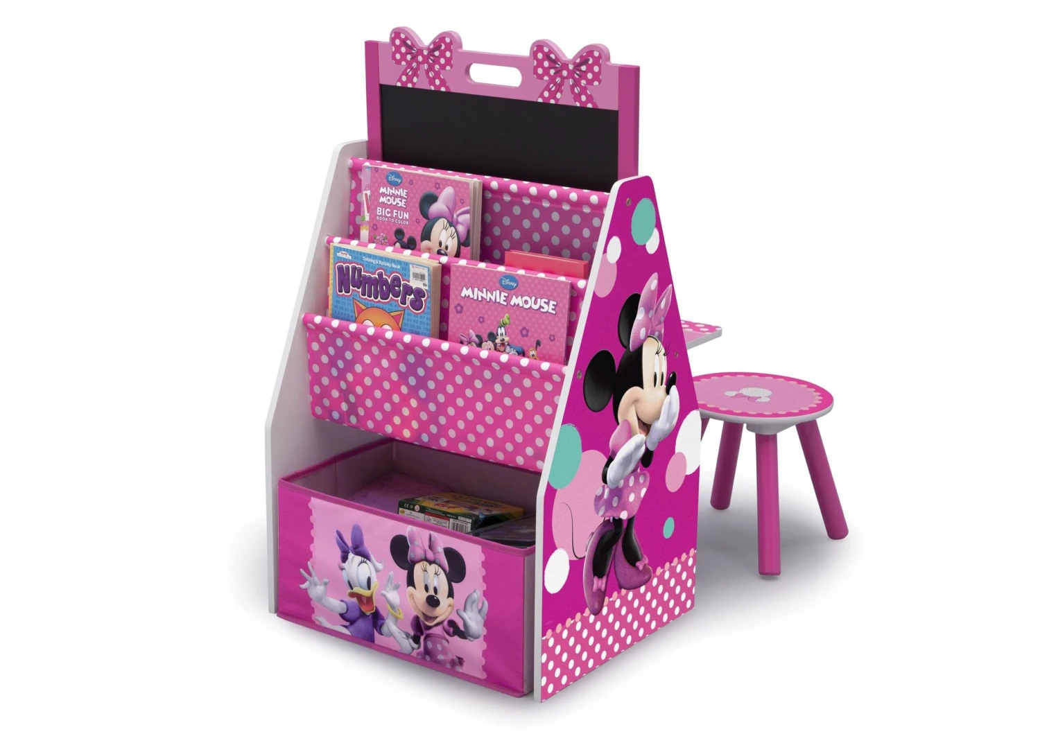 Delta Children Minnie Mouse Deluxe Kids Art Table - Easel, Desk, Stool, Toy Organizer 4 Delta Children Minnie Mouse Deluxe Kids Art Table - Easel, Desk, Stool, Toy Organizer - Image 4