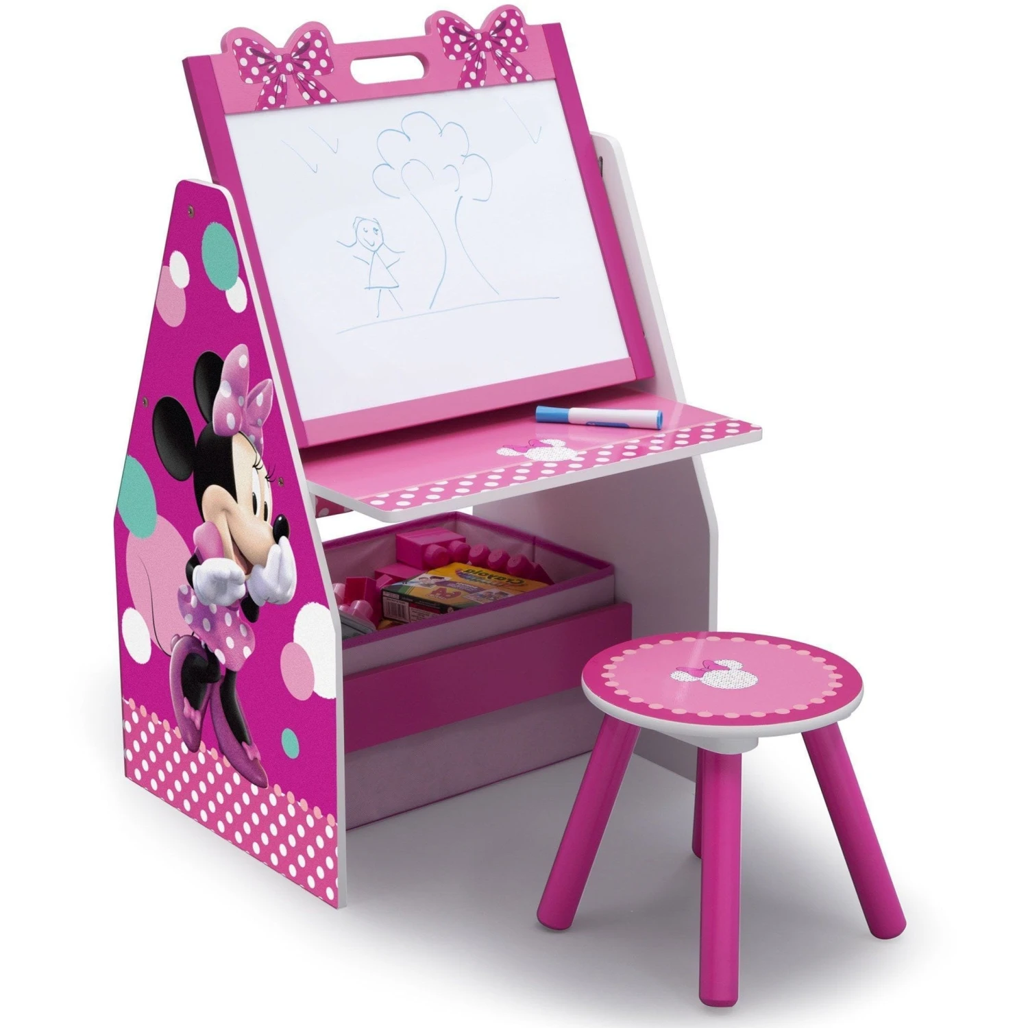 Delta Children Minnie Mouse Deluxe Kids Art Table - Easel, Desk, Stool, Toy Organizer 6 Delta Children Minnie Mouse Deluxe Kids Art Table - Easel, Desk, Stool, Toy Organizer - Image 6