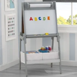 Delta Children Chelsea Double-Sided Storage Easel With Paper Roll And Magnets | Dry Erase Surface & Chalkboard Surface -Delta Children TE87560GN Chelsea Easel magnets hangtag hi res e03a27e5 7cd1 420c a76e 2491fcfa8a94