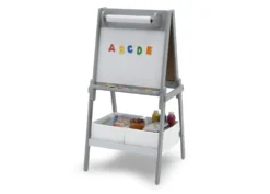 Delta Children Chelsea Double-Sided Storage Easel With Paper Roll And Magnets | Dry Erase Surface & Chalkboard Surface -Delta Children TE87560GN chelsea easel left propped hi res scaled