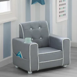 Delta Children Chelsea Kids Upholstered Chair With Cup Holder -Delta Children UP83670GN Chelsea Upholstered Plastic Frame chair hangtag hi res 7403b5c4 1d2f 4080 9ef8 dfb470cfbc88