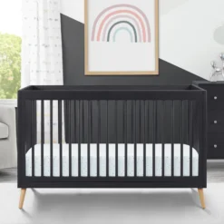 Delta Children Jordan 4-In-1 Convertible Crib -Delta Children W130130 1372 Jordan 4in1 Crib Midnight Grey wNatural Lifestyle 111