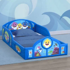Delta Children Baby Shark Plastic Sleep And Play Toddler Bed With Attached Guardrails