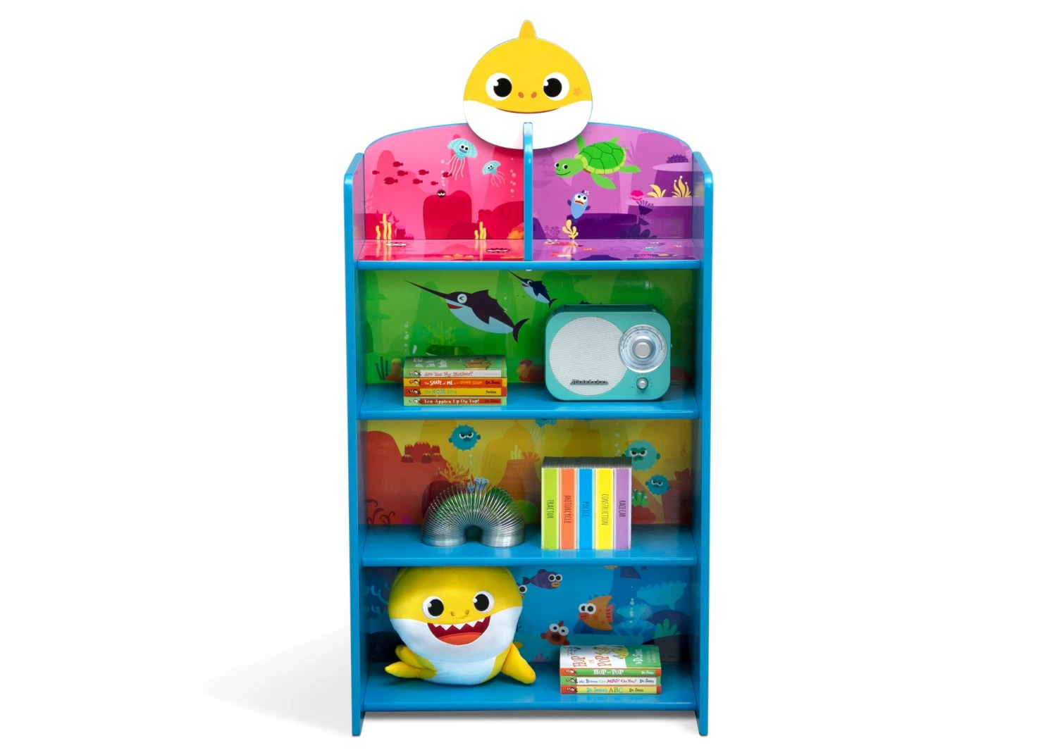 Delta Children Baby Shark Wooden Playhouse 4-Shelf Bookcase For Kids 2 Delta Children Baby Shark Wooden Playhouse 4-Shelf Bookcase For Kids - Image 2