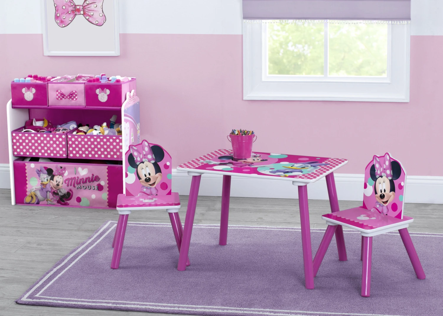 Delta Children Minnie Mouse 4-Piece Playroom Solution – Set Includes Table And 2 Chairs And 6-Bin Toy Organizer 1 Delta Children Minnie Mouse 4-Piece Playroom Solution – Set Includes Table And 2 Chairs And 6-Bin Toy Organizer