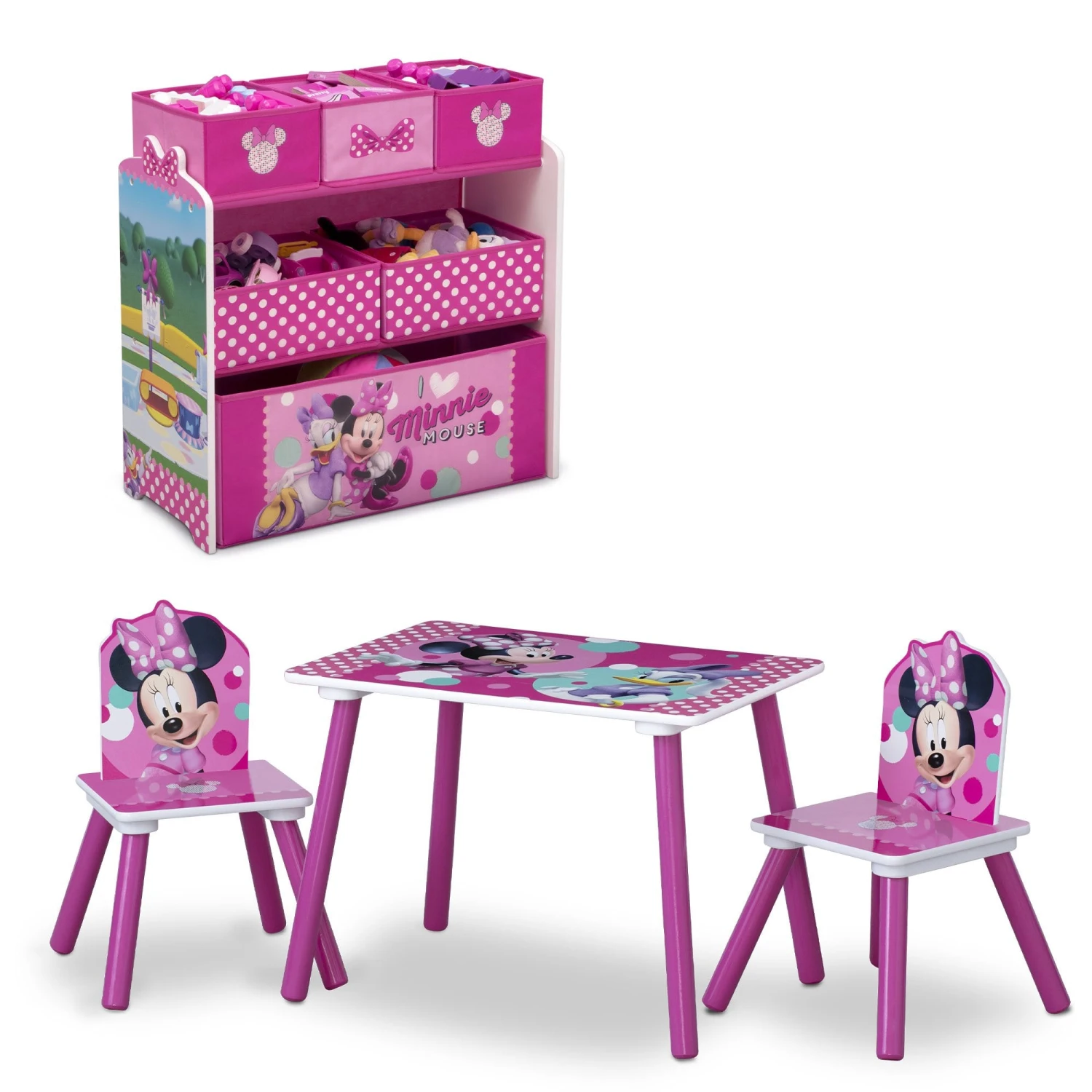 Delta Children Minnie Mouse 4-Piece Playroom Solution – Set Includes Table And 2 Chairs And 6-Bin Toy Organizer 2 Delta Children Minnie Mouse 4-Piece Playroom Solution – Set Includes Table And 2 Chairs And 6-Bin Toy Organizer - Image 2
