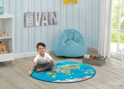 Delta Children World Map Round Area Rug For Kids, 39-Inch